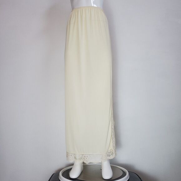 Vintage 60s/70s JCPenney Cream Maxi Slip Skirt M - Picture 2 of 8